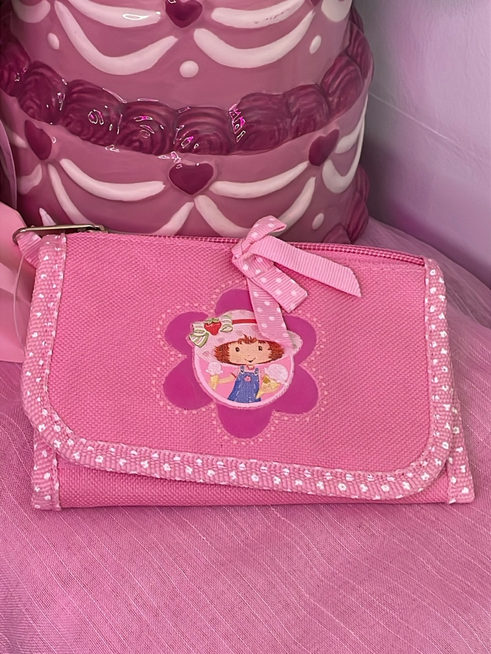 Pink Vintage Floral Strawberry Shortcake Character Trifold Wallet - Girls/Women